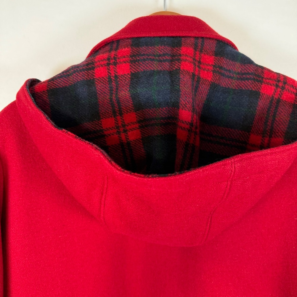 Eddie Bauer Red Wool Blend Plaid Lined Removable Hooded Jacket Size‎ 15 16 Large - Picture 6 of 13